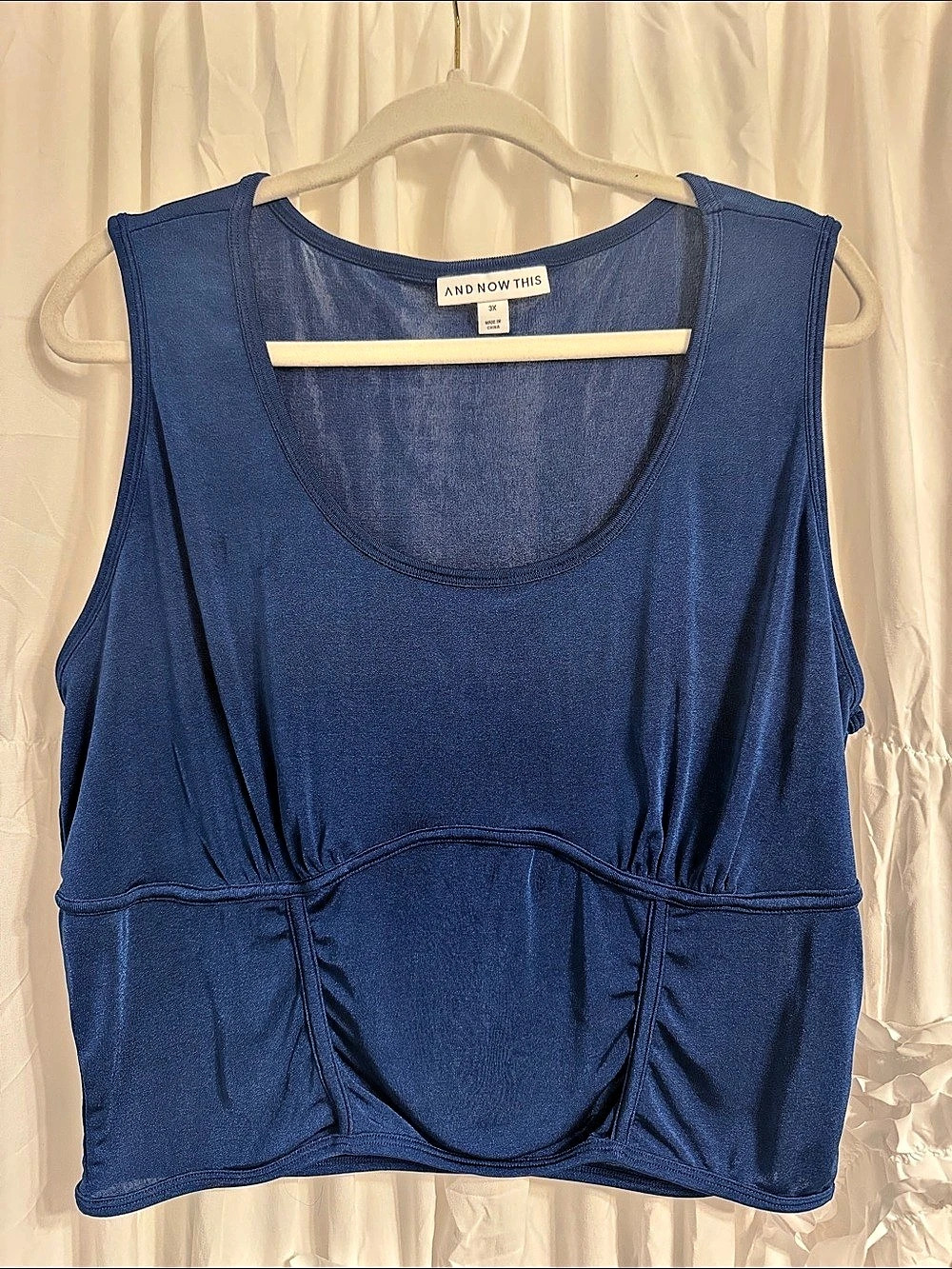 AND NOW THIS Blue Ruched Tank Top Like New